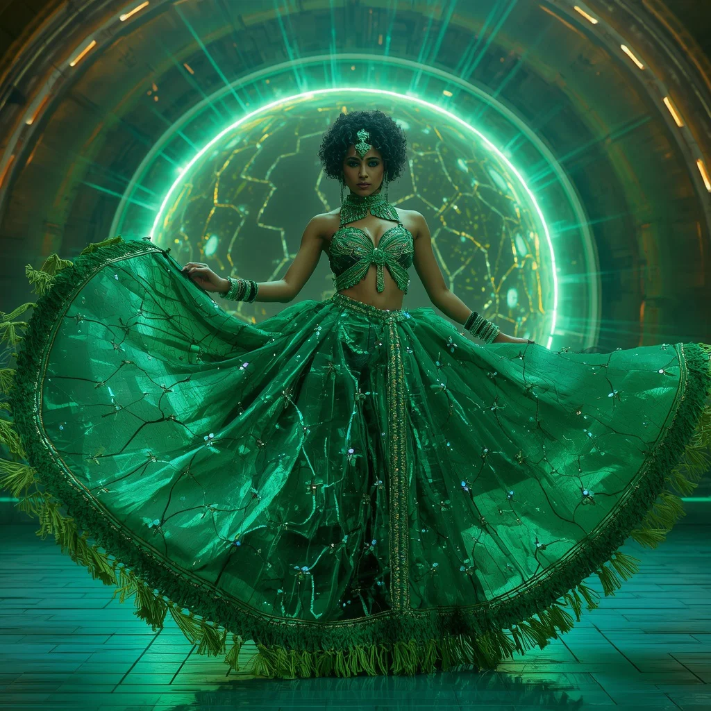 Emerald Supernova Apex Singularity Rift Armor Saree with Neon Cathedral Collapse Sphere Reactor Core | trending prompt copy paste instagram — AI image prompt