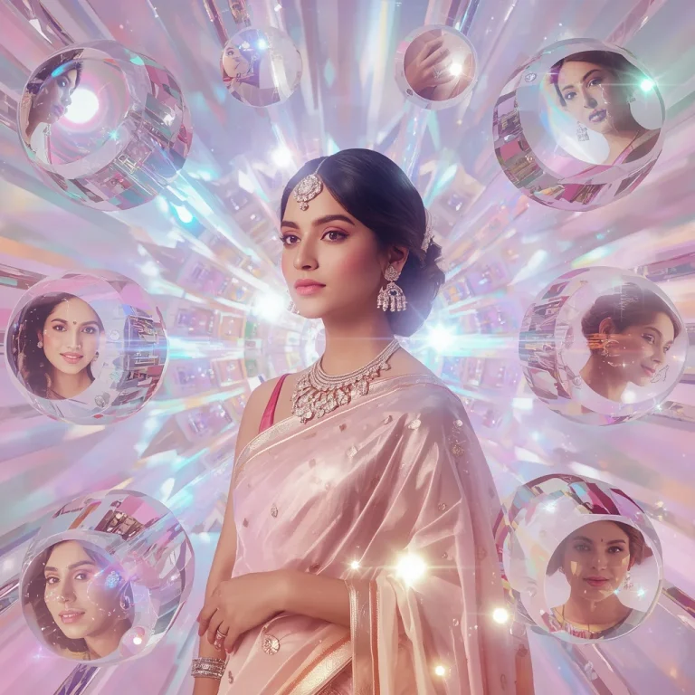 Festive Pastel Saree Crystal Aura Bloom Sphere Collage Premium | traditional saree prompt for wedding pdf — AI image prompt