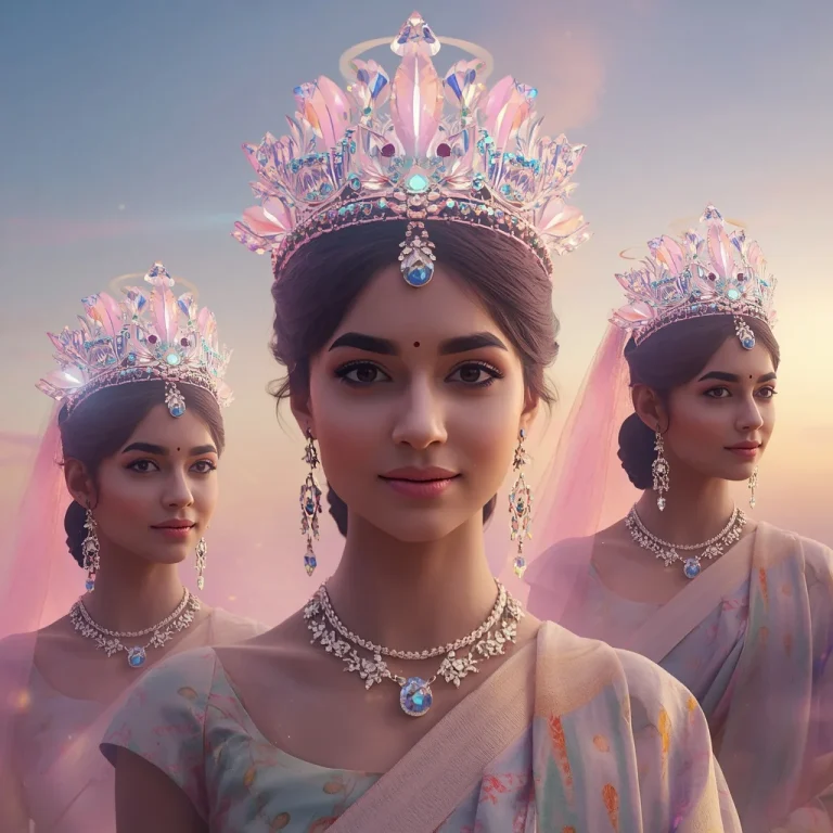 Festive Pastel Saree Holographic Lotus Galaxy Tiara Collage Modern Cinematic | saree pose ai prompt — AI image prompt