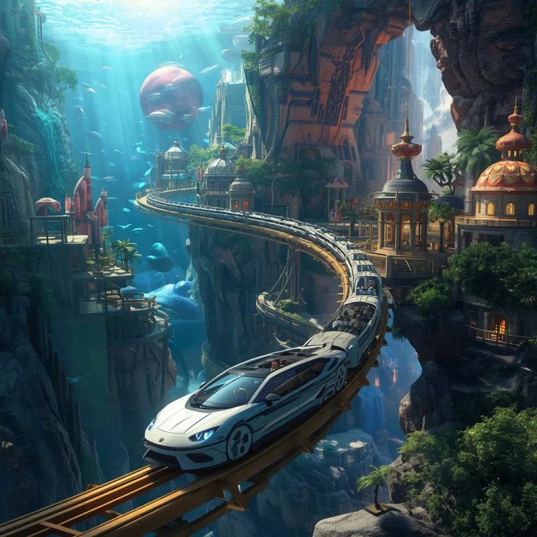 Floating Luxury Roller Coaster Across Multiple Dimensions | Gemini photo prompt style — AI image prompt
