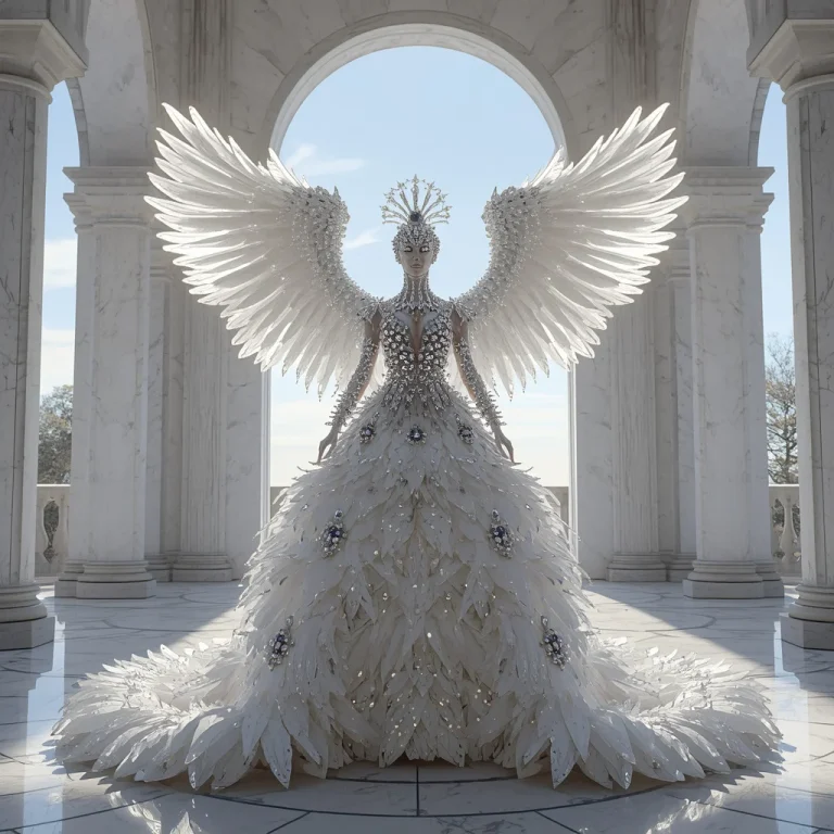 Majestic White Phoenix in Heavy 3D Crystal-Feather Couture in Pavilion | Gemini Ai photo prompt copy paste trending butterfly — AI image prompt