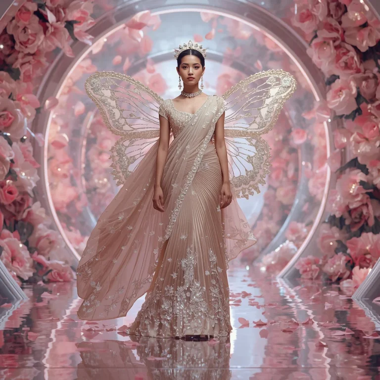 Pearl Butterfly Crown Saree with Floating Floral Citadel | chatgpt photo editing prompts text — AI image prompt