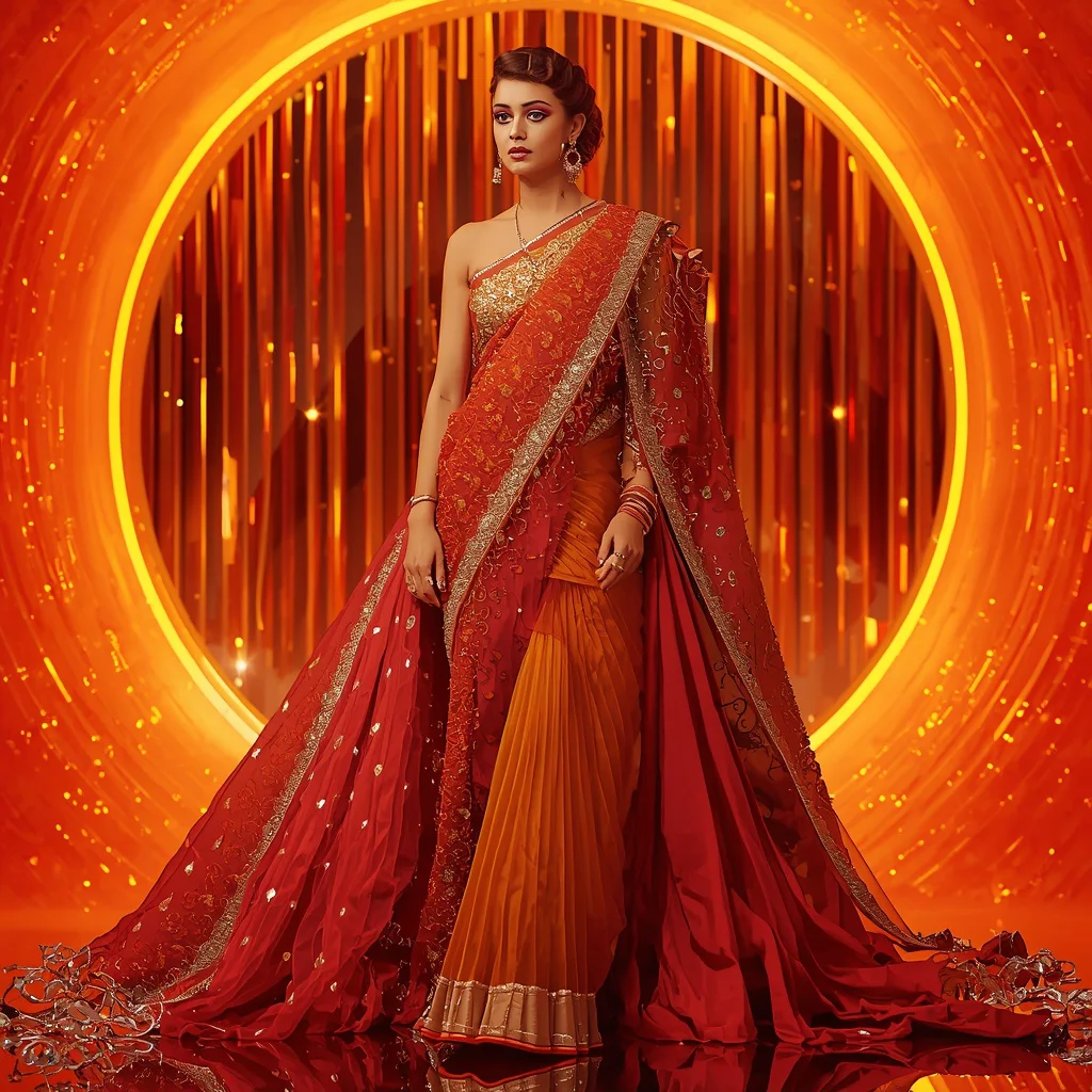 Phoenix Prism Queen Saree with Curved Flame Infinity Crystal Dome | viral prompt — AI image prompt