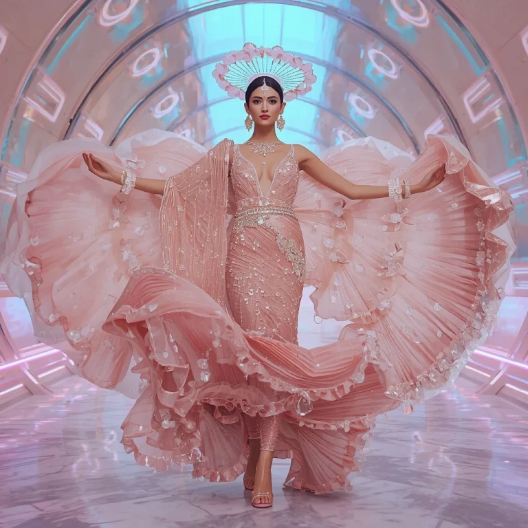 Rose Crystal Halo Saree with Floating Aurora Throne Hall | new ai prompt text — AI image prompt