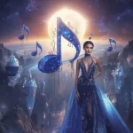Royal Fashion Civilization Built Across Giant Sapphire Music Notes Orbiting a Crystal Sun