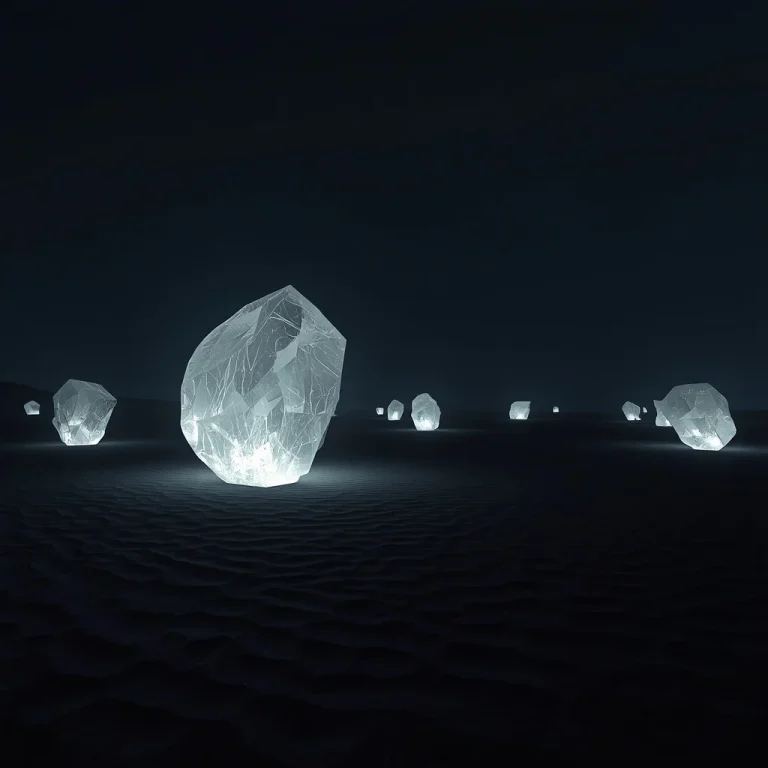Surreal Landscape Of Giant Floating Quartz Cubes In A Midnight Desert | Editing Prompt Ai Photo — AI image prompt