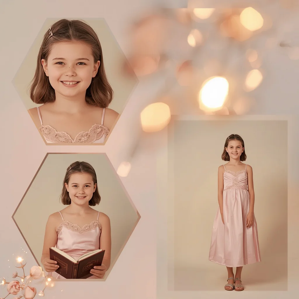Cute Girl in Rose Satin Slip Dress Prism Lights | Rose Girl Prompt — AI image prompt