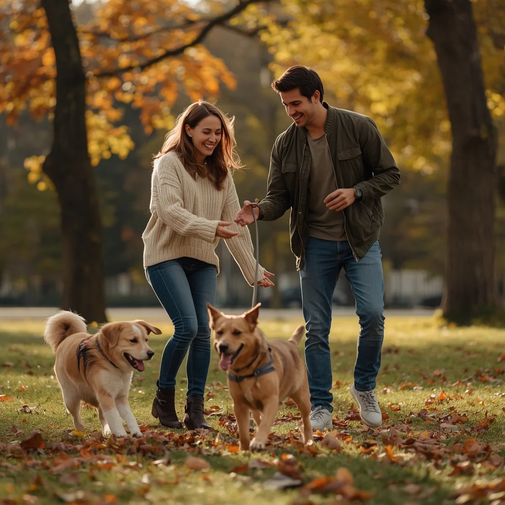 Playful Pups: Couple with Dogs in a Park | Beautiful Couple Prompt — AI image prompt