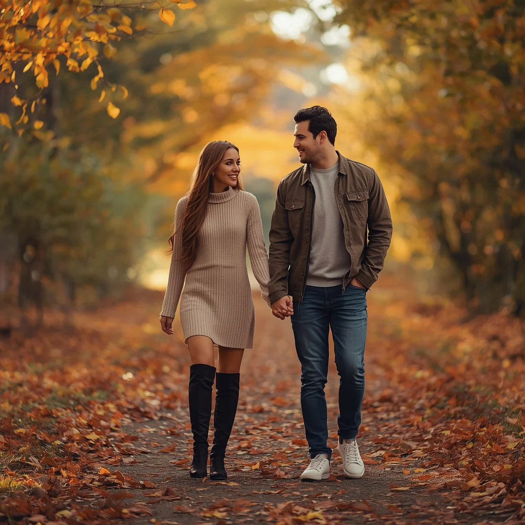 Romantic Autumn Stroll for a Loving Couple | Outdoor Couple Prompt — AI image prompt