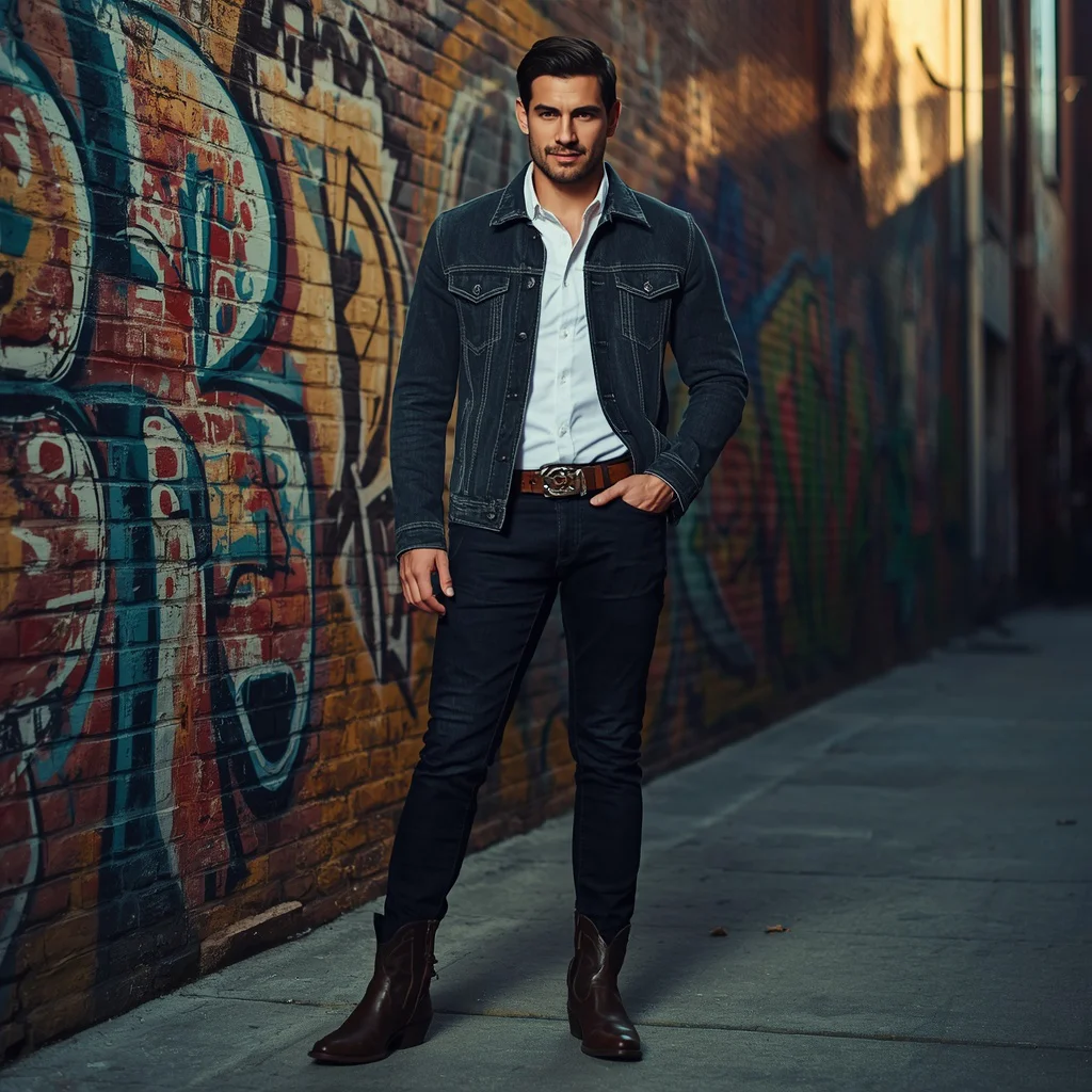 Rugged Elegance: A Modern Gentleman in Urban Western Attire | Image Men Prompt — AI image prompt