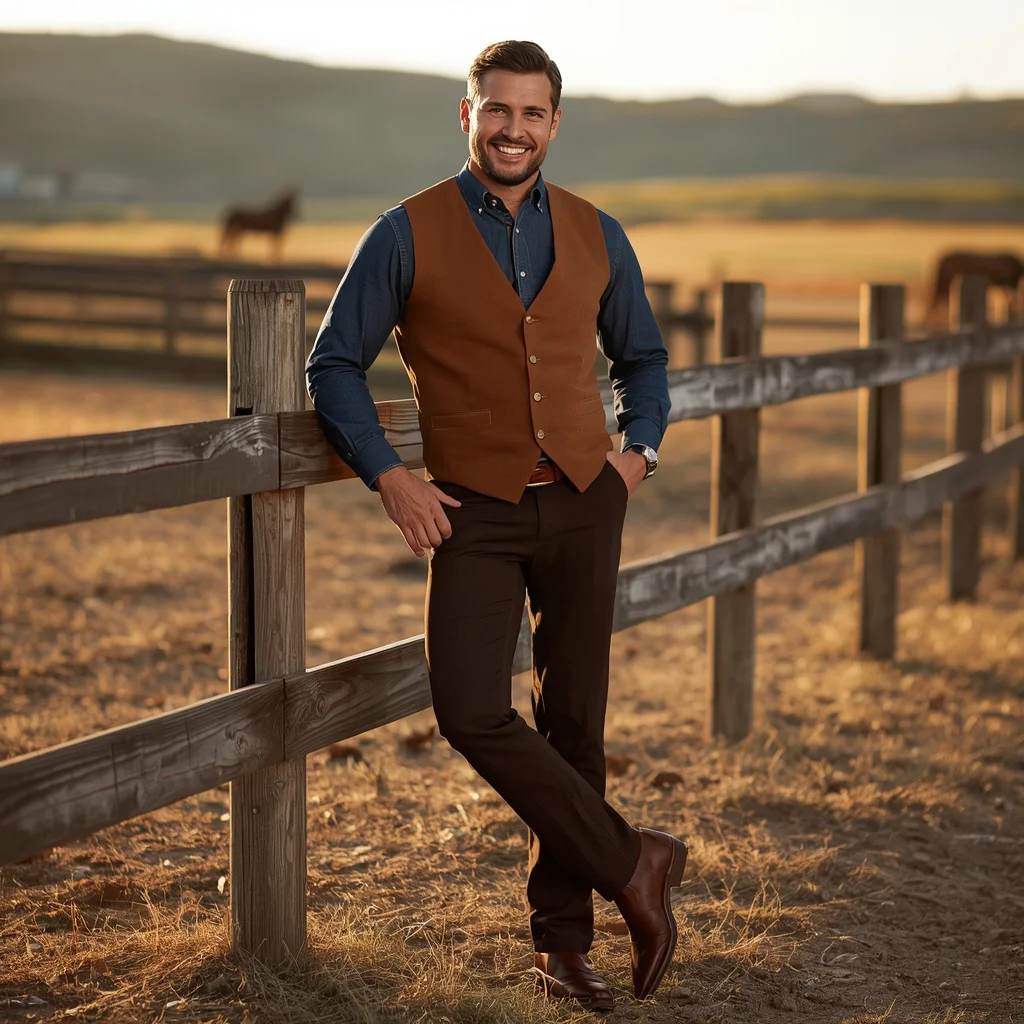 Rugged Romantic: A Man in a Denim and Suede Ensemble | Hot Men Prompt — AI image prompt