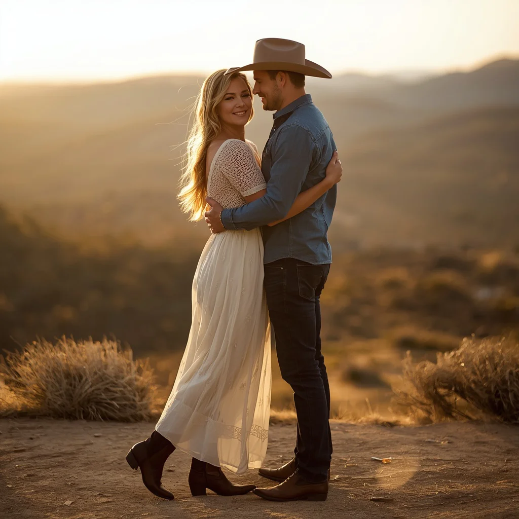 Rustic Romance: A Couple’s Authentic Western Embrace | 4K Couple Prompt — AI image prompt
